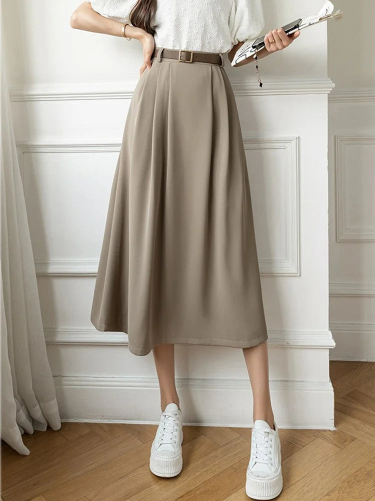 Elegant High Waist Solid Color A-line Skirt