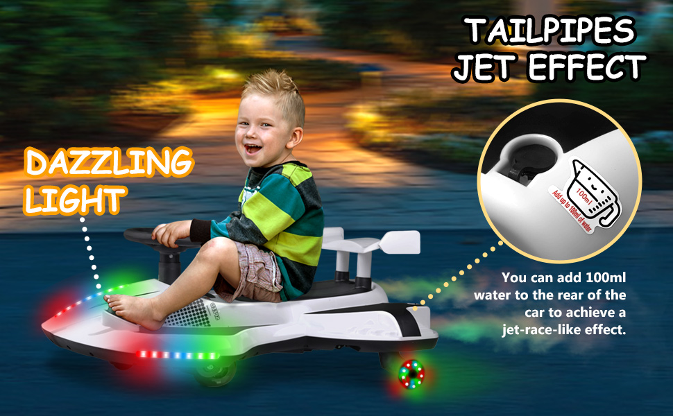 Ride on car toy for boys and girls with dazzling light and jet effect