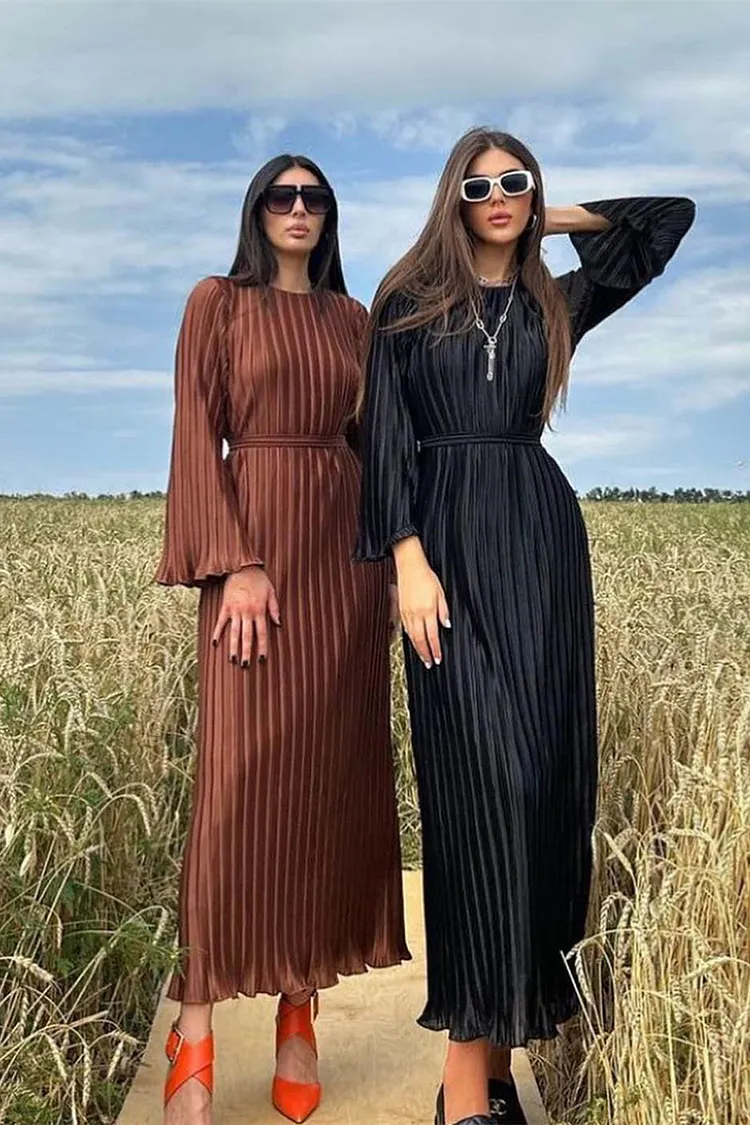 Retro Zipper Neck Trumpet Sleeve Midi Dress