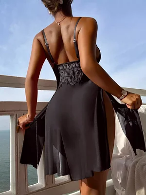 Sexy Lace Mesh Long Nightdress