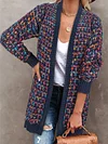 Cozy One Colorful Grid Chunky Knit Sweater Cardigan, Casual Drop Shoulder Long Sleeve Cardigan for Spring & Fall, Women's Clothing