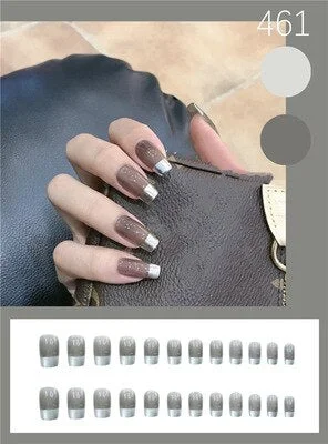 Nails Art Fake Nail Tips Press on Tipsy with Glue Coffin Stick Designs Clear Display Set Full Cover Artificial Short kiss square-Nail Inspo