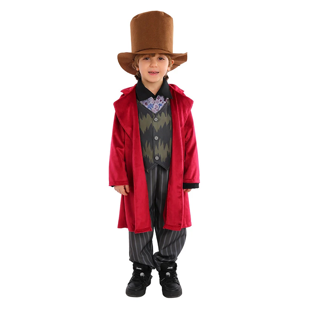 Kids Children Movie Wonka 2023 Willy Wonka Red Set Outfits Cosplay Costume