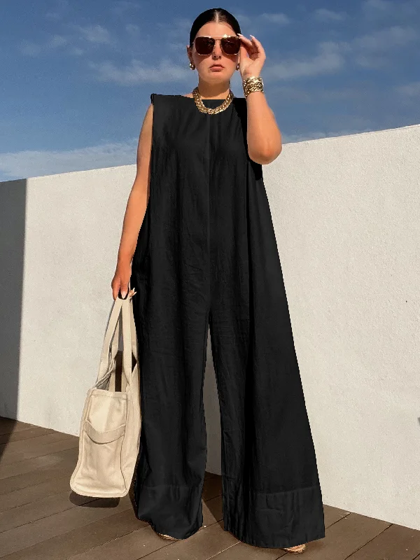 Sleeveless Wide Leg Solid Color Jumpsuits