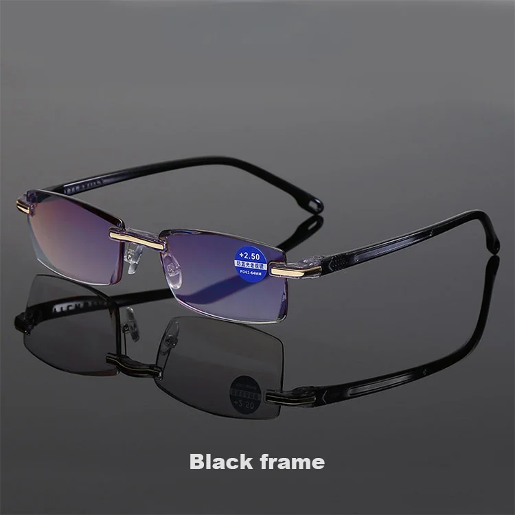 Anti Blue Ray Reading Glasses Women Dimond Cutting Rimless Eyewear Men Anti Fatigue Hyperopia Presbyopic Glasses +1.5