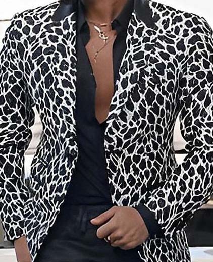 Business Cuff Button Allover Print Lapel Collar Blazer
