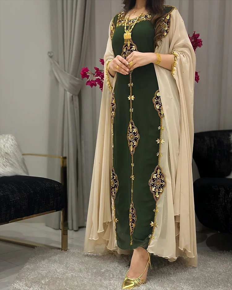 Women's Square Neck Embroidered Kaftan Dress