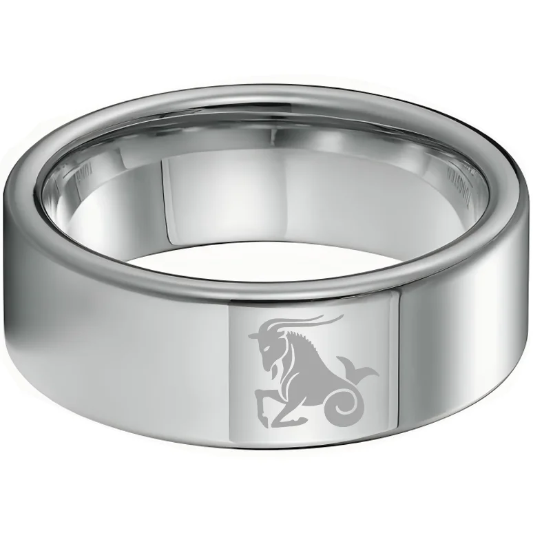 Men Women Sliver Capricorn Tungsten Carbide Rings Couple Wedding Bands Flat Comfort Fit 4MM 6MM 8MM Width