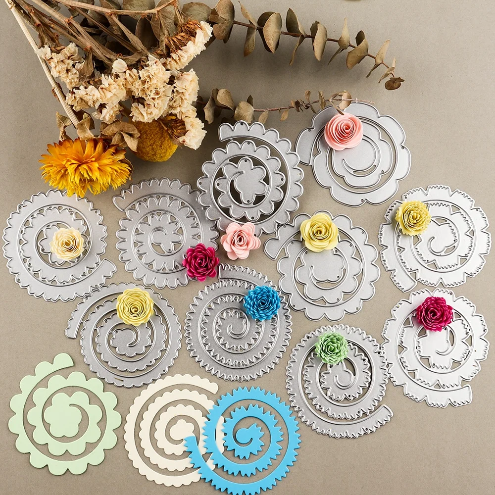 Nigikala Spiral Flower Garland Metal Cutting Dies for DIY Scrapbooking Album Decorative Crafts Embossing Paper Cards Making 2023 New