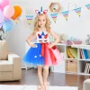 Kids Girls Independence Day with Bow Cartoon Festive Bow Tutu Dress
