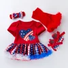 Baby Girl 4th of July Independence Day Striped Short Sleeeve Sets