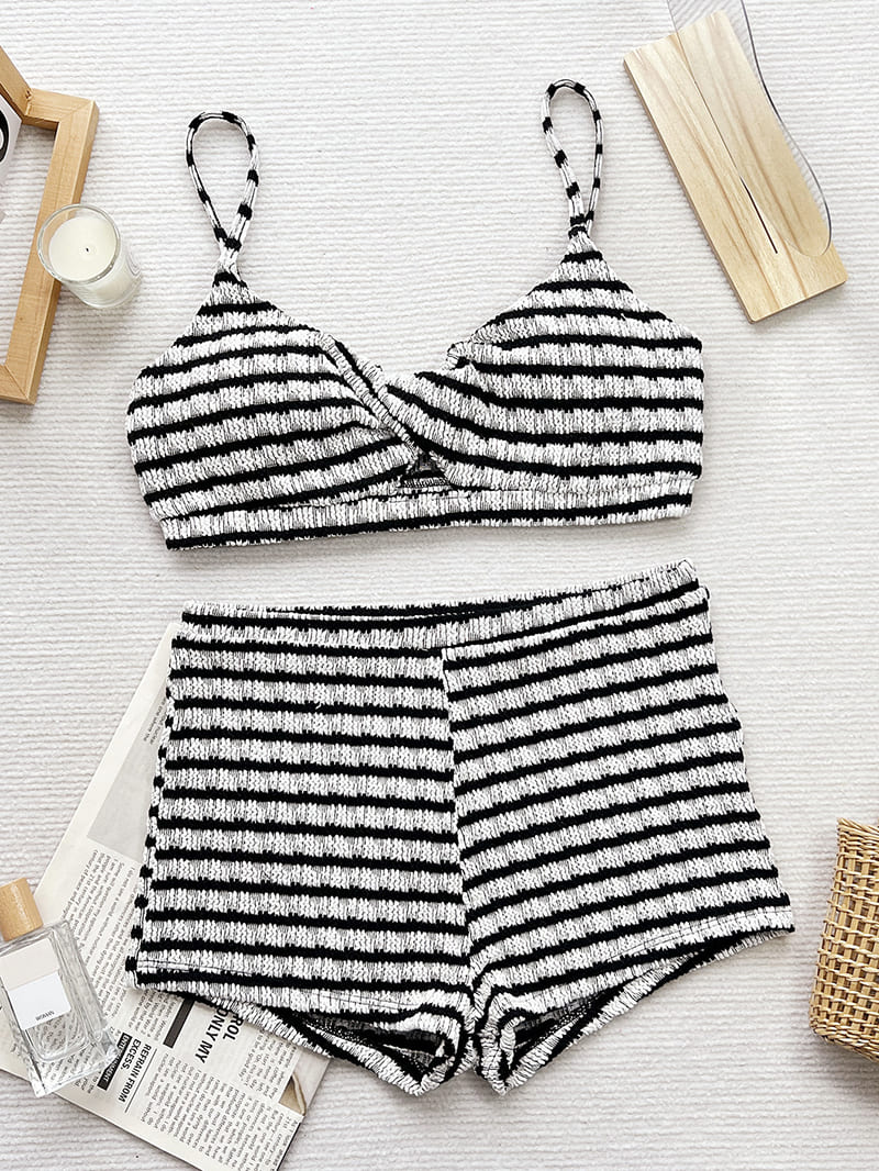 PASUXI Women Striped Bikini - Black and White Striped Two-Piece Swimsuit for Summer Fashion