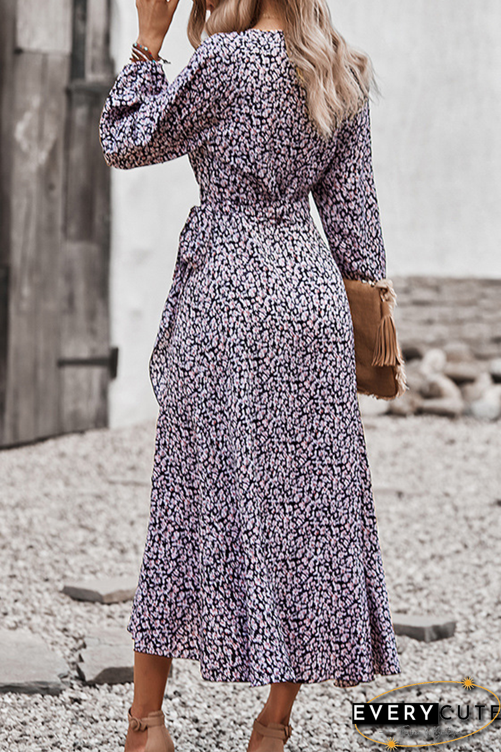 Elegant Floral Flounce Strap Design V Neck A Line Dresses(5 colors)