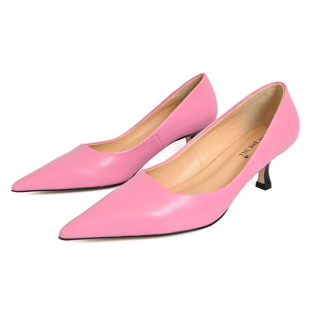 Cute Pink Leather Pointed Toe Commuting Pumps Heels for Women Nicepairs