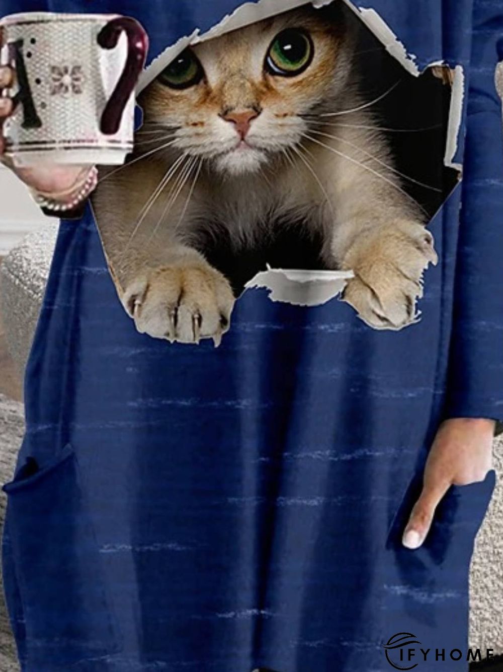 Long Sleeve Printed Simple Tunic T-Shirt | IFYHOME