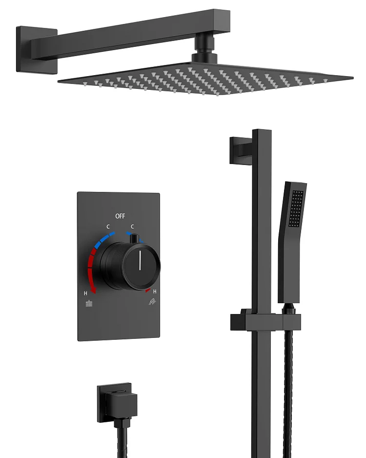 SFS-1036-BK10 2-Spray Wall Mount Shower Head and Handheld Shower with High Pressure in Matte Black (Valve Included)