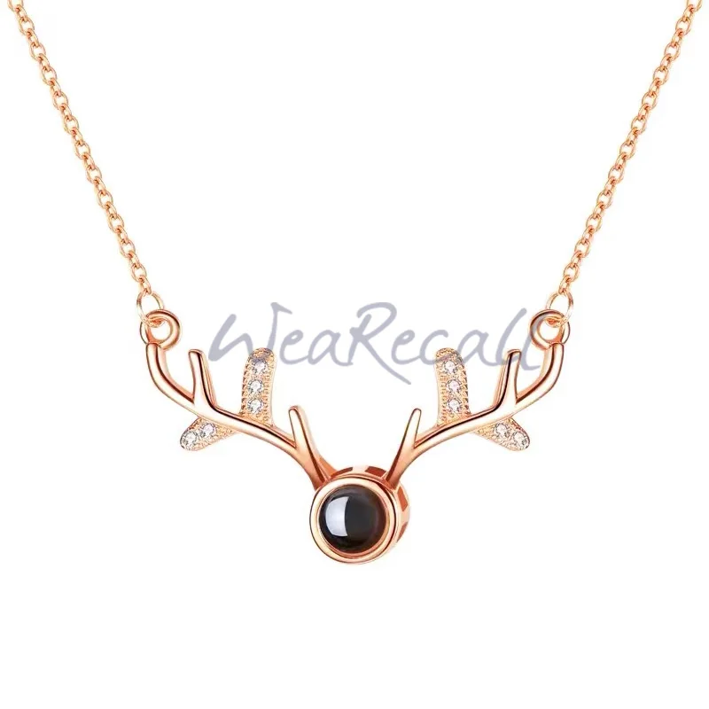 Antlers Projector Picture Custom Personalized Photo Silver Necklace wetirmss