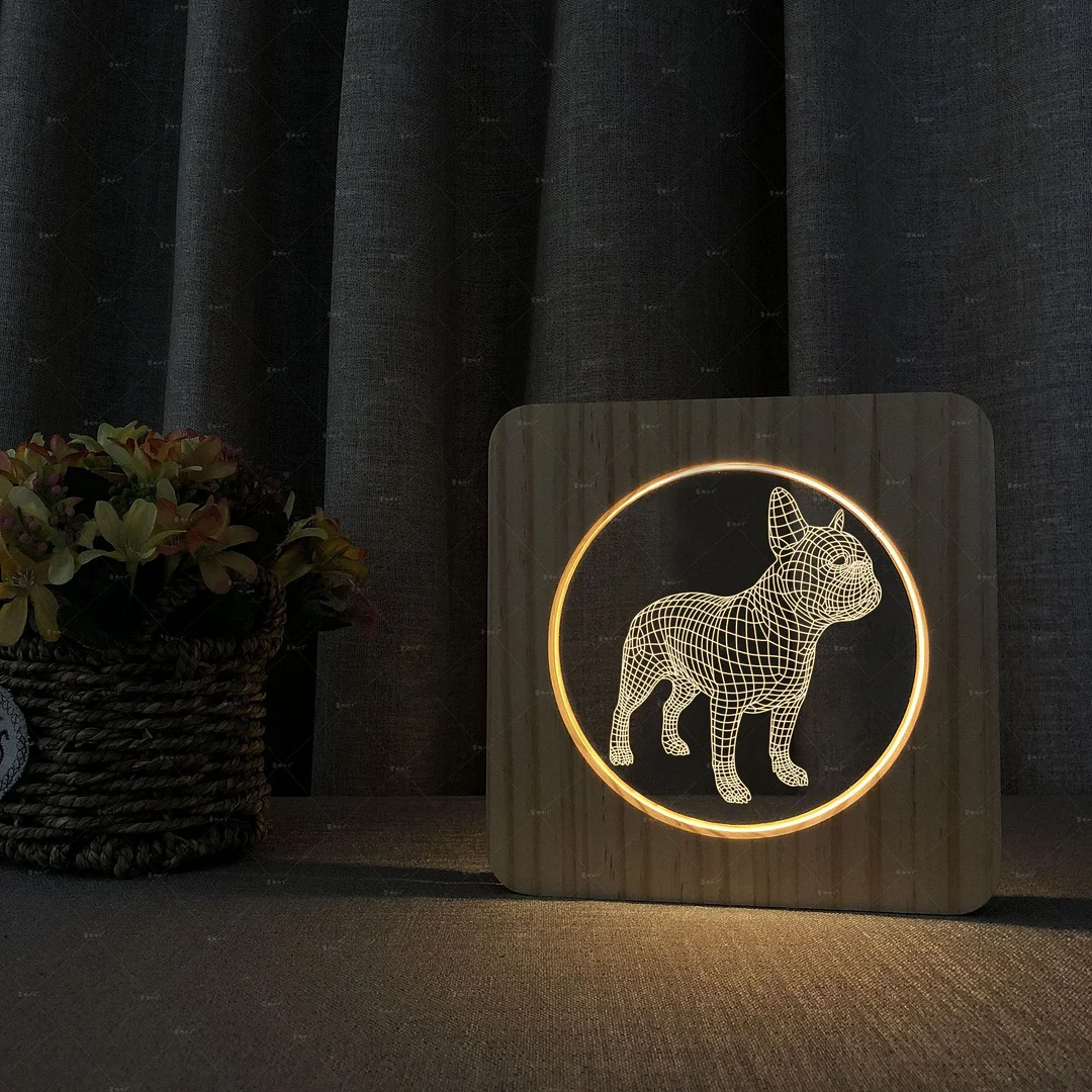 Bulldog 3D Modeling Wood Acrylic lamp