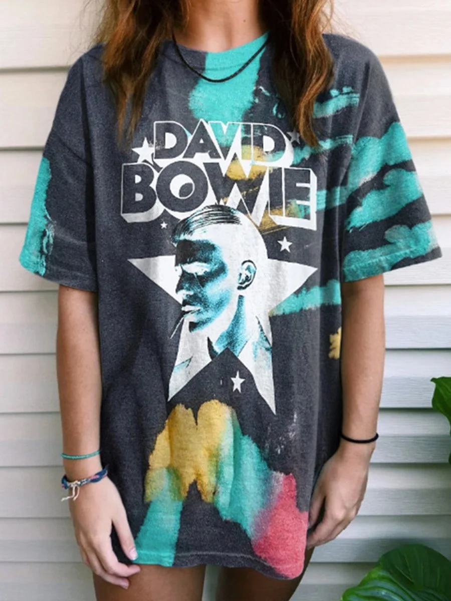 Tie Dye David Bowie Print Loose T-shirt