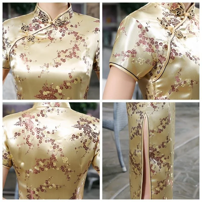 Plus size  plum blossom, brocade fabric long Qipao