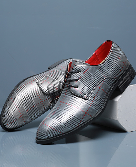 Business Casual Lace Up Plaid Leather Shoes