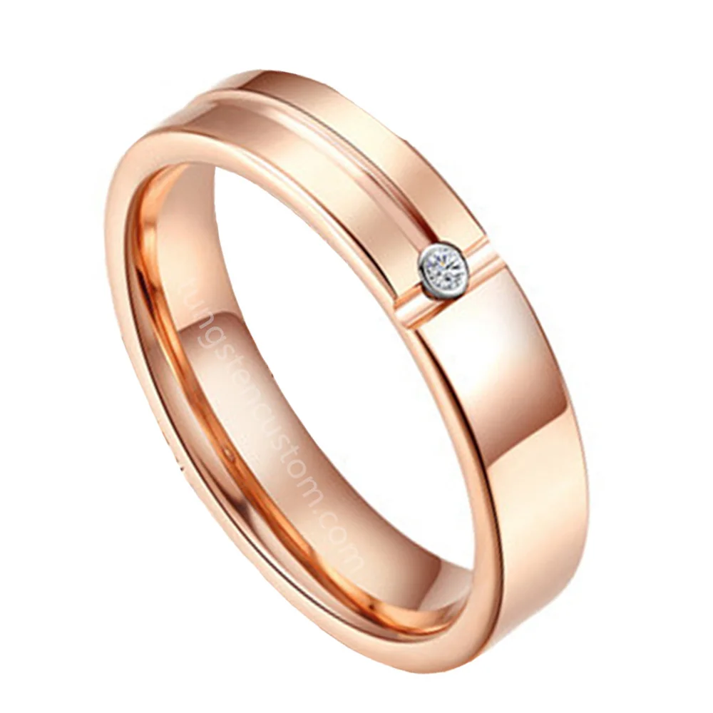 4MM Rose Gold Tungsten Carbide Wedding Rings with CZ Diamond For Unisex