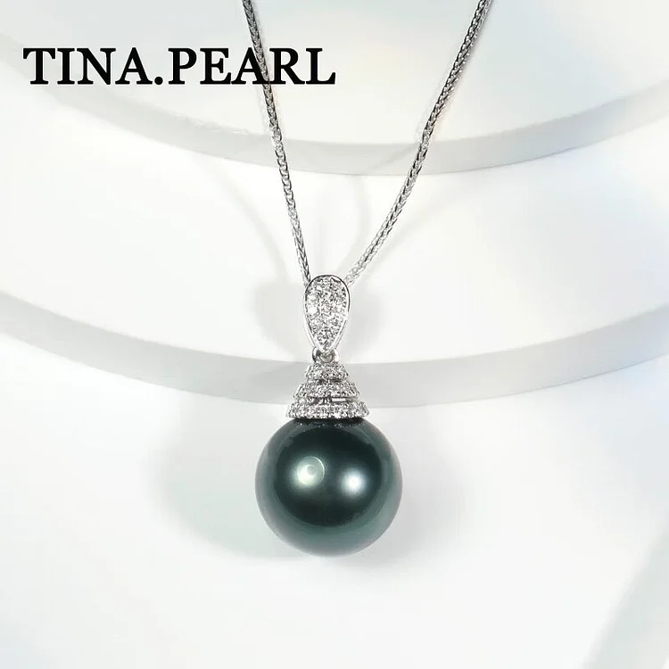 TINA Jewelry Pearl Necklace Tahitian Seawater Black Pearl Pendant Single Elegant Atmosphere 18K Gold Selection Perfect Round 11-12mm