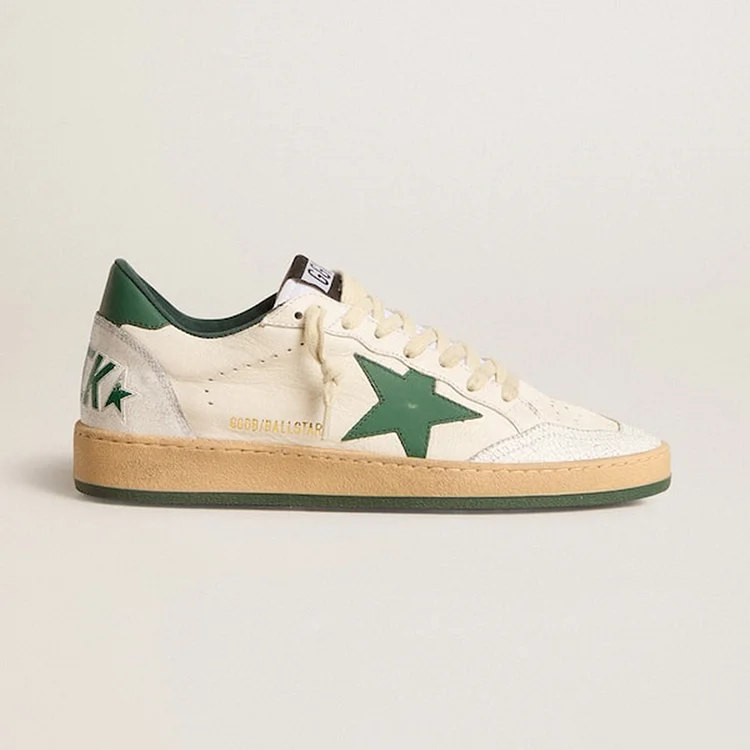 Golden Goose Ball Star Wishes Uomo in nappa bianca con stella e rinforzo sul tallone in pelle verde