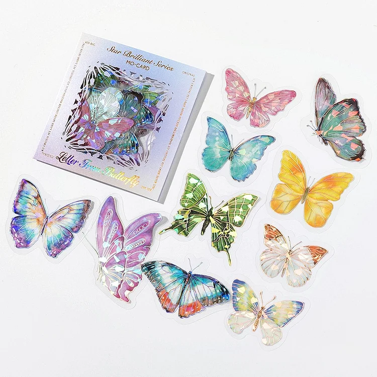 Journalsay 20 Sheets Butterfly Plant PET Laser Sticker DIY Journal Scrapbooking Decoration Stickers Stationery