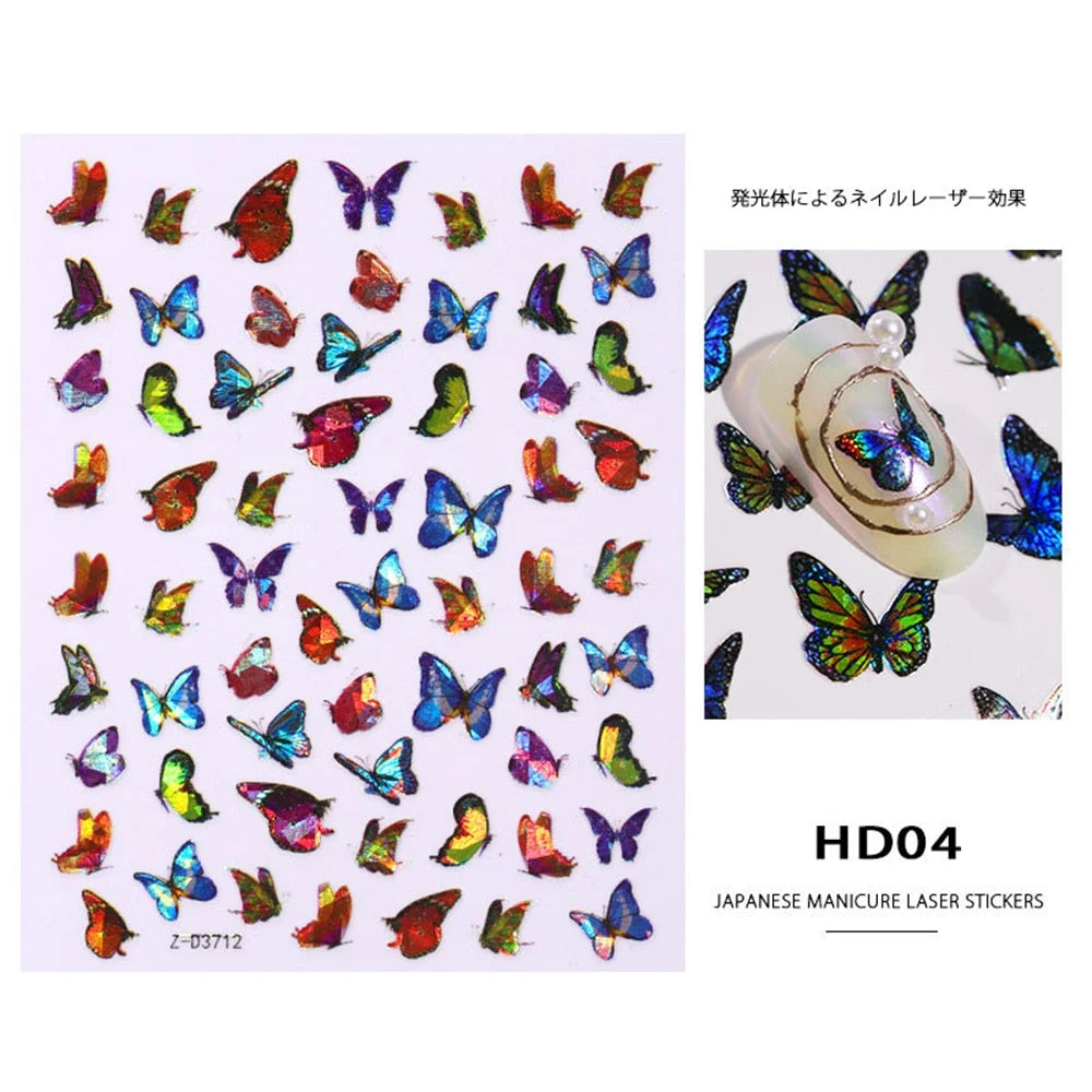 1pcs Holographic 3D Butterfly Designs Sticker Nail Decal DIY Slider for Manicure Nail Art Watermark Manicure Decoration-Nail Inspo