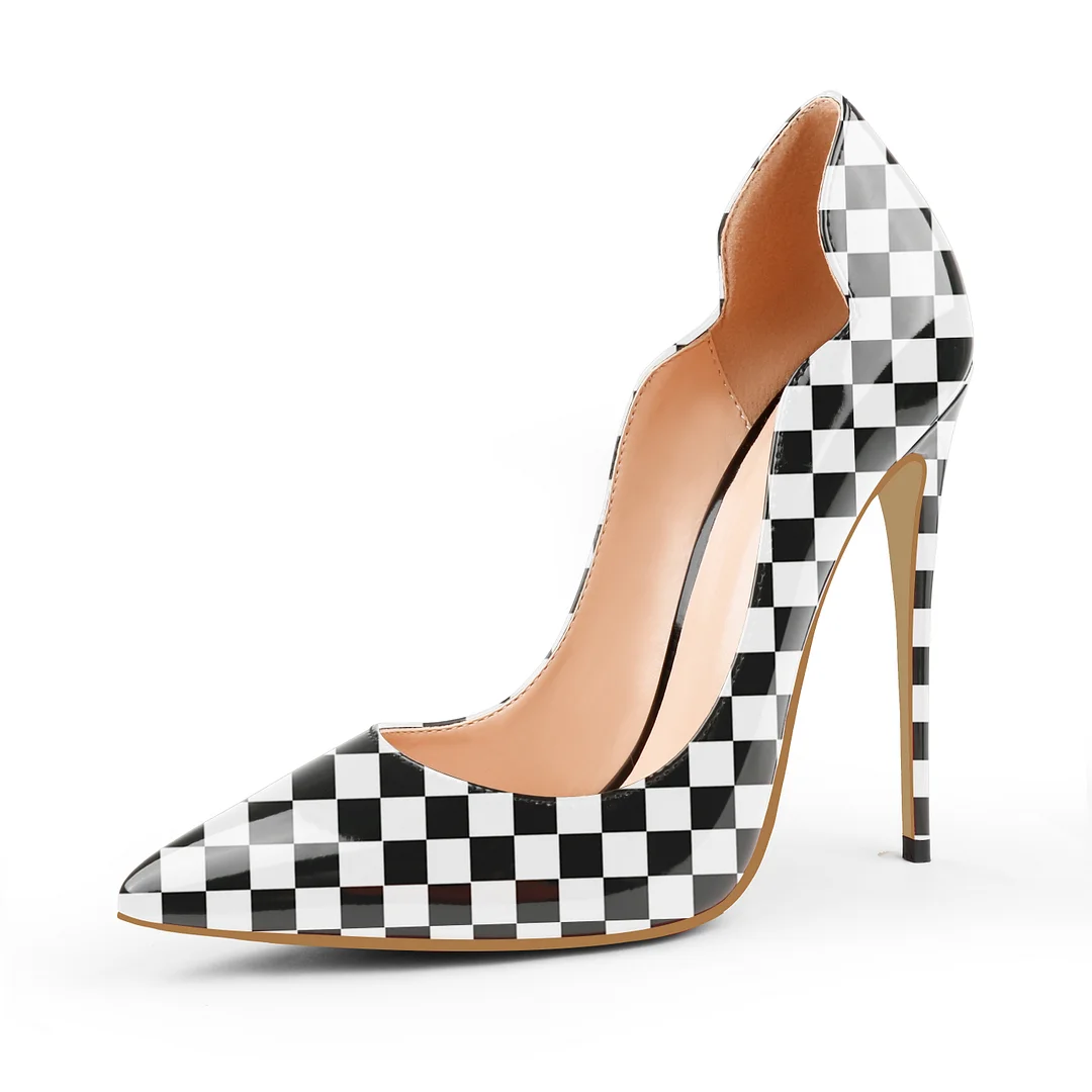 Plaid picture，4.72 inch/12cm  Pointed Toe Pumps High Heel Sexy Stilettos Slip On Office Cute Evening Dress Stilettos
