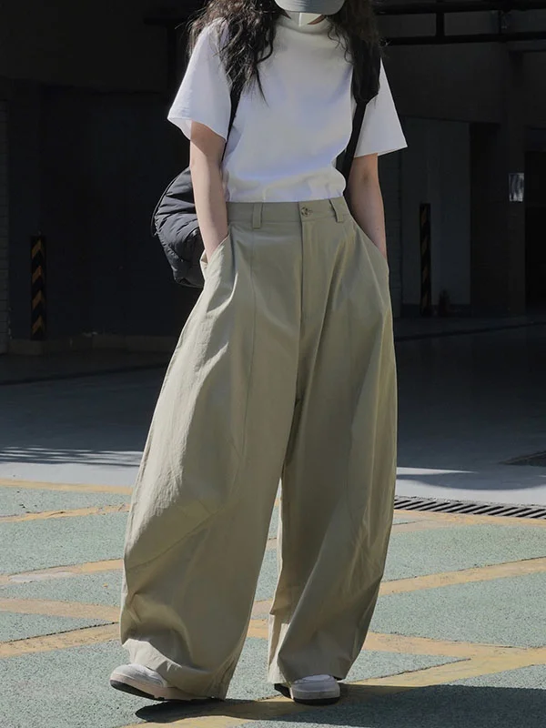 Effortless Chic: Wide-Leg Split-Joint Casual Trousers in Solid Color