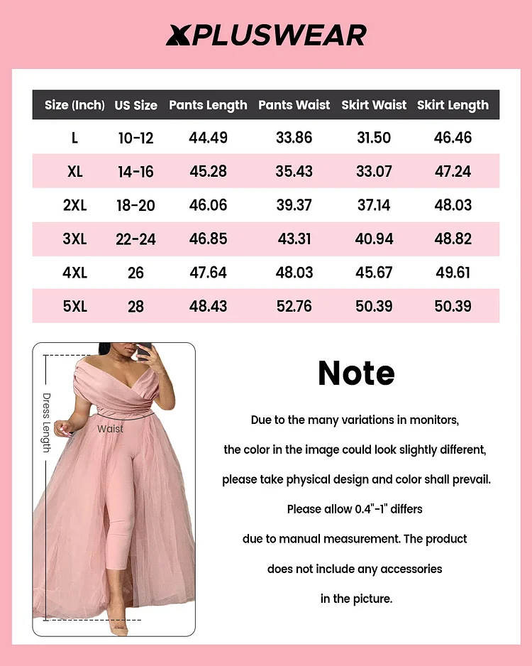 Xpluswear Plus Size Formal Casual One Piece Outfit Solid Off The Shoulder V Neck Tulle Jumpsuit (With Tulle Skirts)