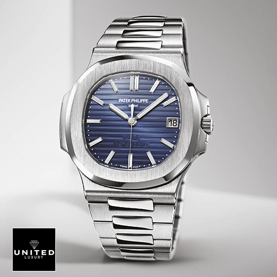 Patek Philippe Nautilus Platinum Blue Dial Replica front view white background