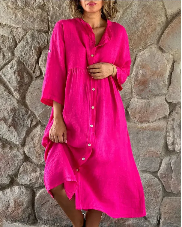 Vestido comprido sem mangas com gola de camisa larga