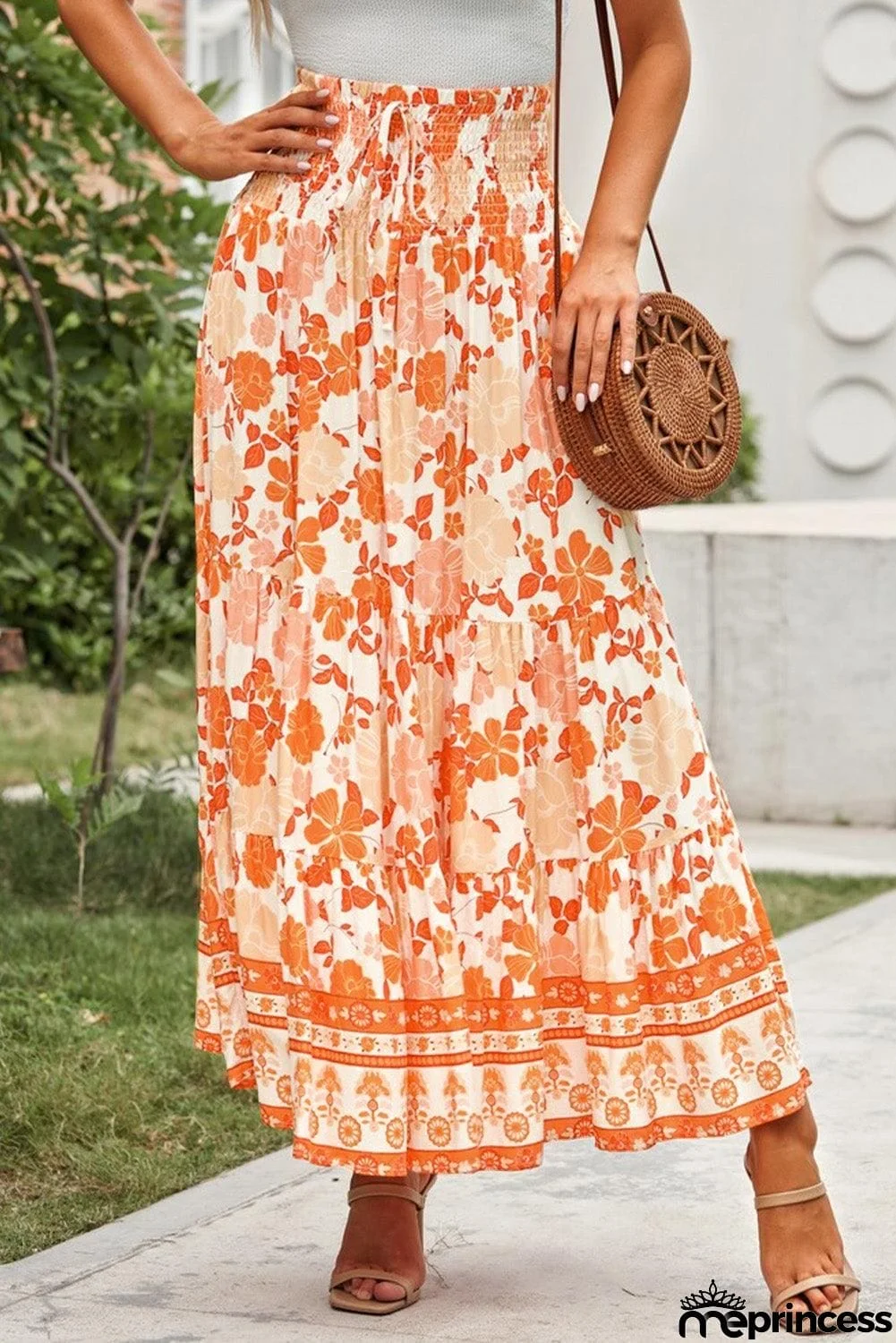 Floral Smocked Tiered Maxi Skirt