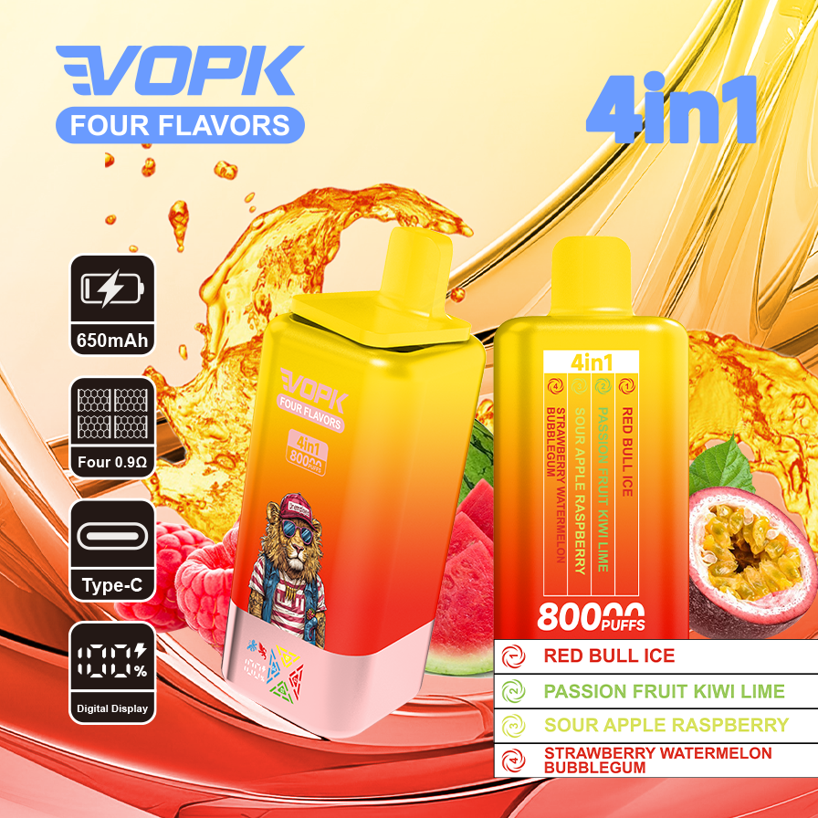 (Σετ)VOPK Four Flavors 80000 Ροφήματα 0% 2% 3% 5% Οθόνη LED χαμηλής νικοτίνης