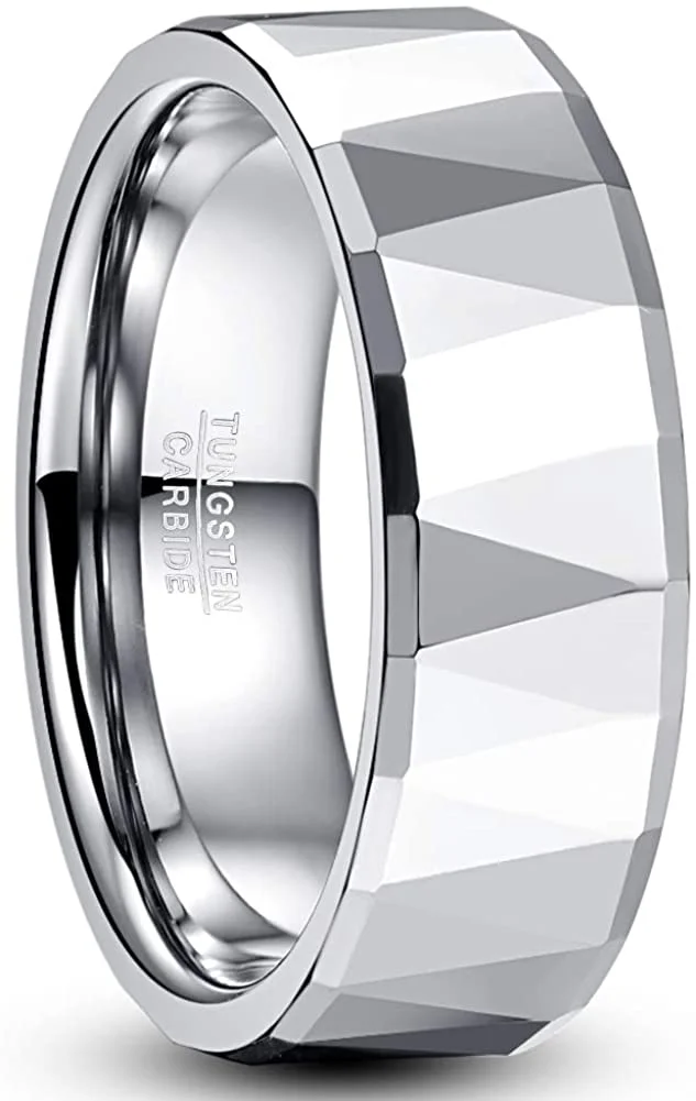 4MM 6MM 8MM 10MM Mens Women Silver Multi-Faceted Tungsten Carbide Rings Beveled Edge High Polished Carbon Fiber Couple Wedding