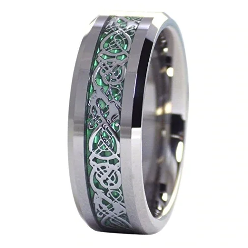 6MM 8MM Women Or Men's Tungsten Carbide Celtic Dragon Knot Wedding Rings Silver Resin Inlay Green Celtic Knot