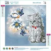 Diamond Painting-Partial Round Drill Cat with Flowers
