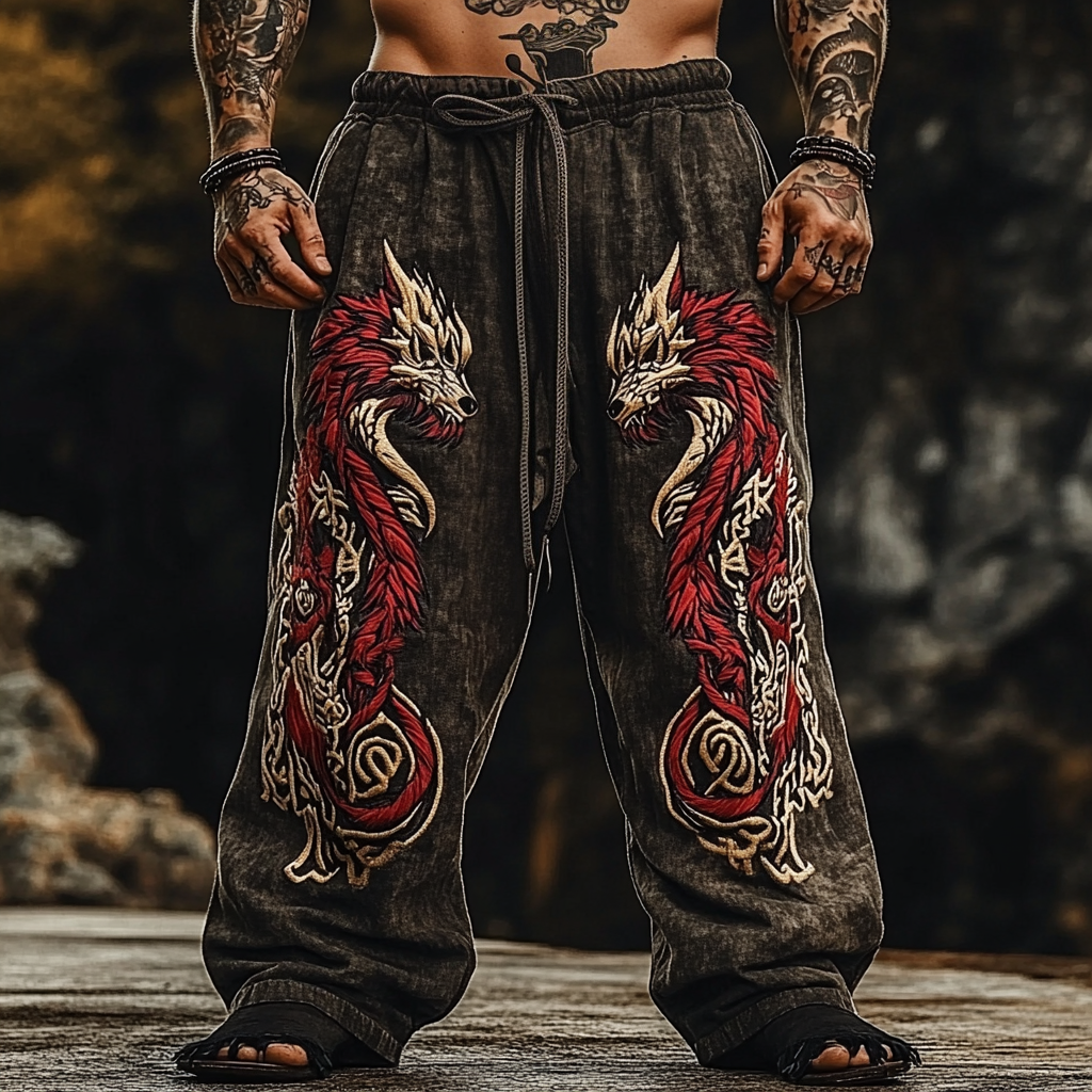 Men's Viking Tribal Celtic Fenrir Wolf Vintage Knot Casual Pants / Rvogue / Rvogue