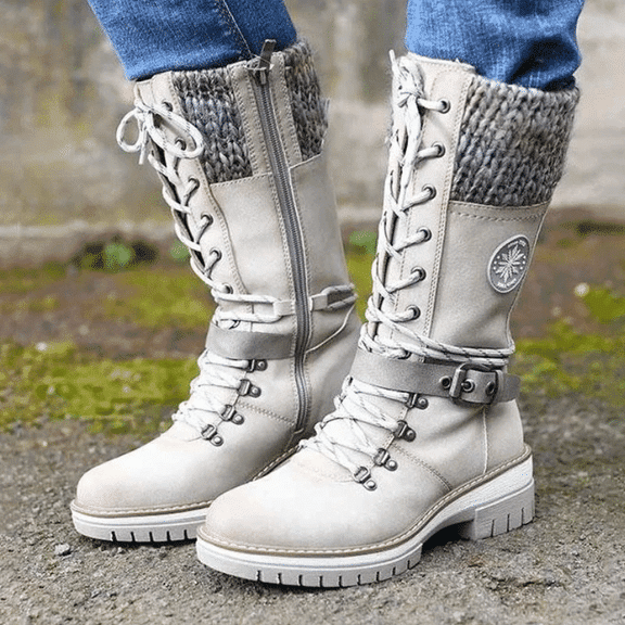 🔥 60% OFF Today Only 🔥 Avery - Women Buckle Lace Knitted Mid-calf Boots