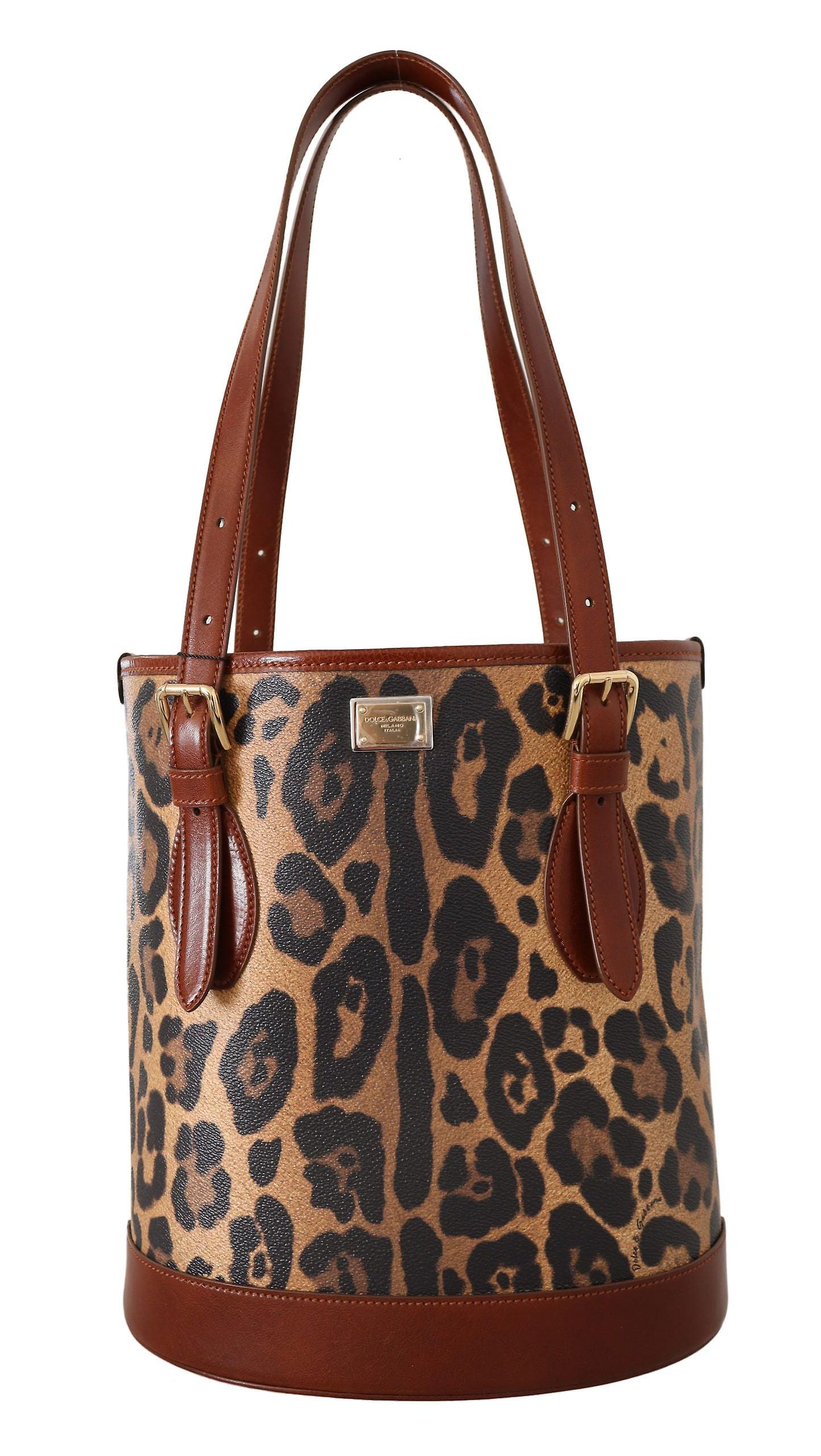 Dolce & gabbana brown leopard pattern shopping tote hand bucket purse