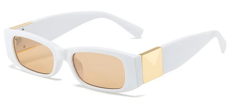 Retro Rectangular Sunglasses Women Small Frame Unique Gold Roman Studs Decorative Narrow Square White Sun Glasses Outdoor Shades