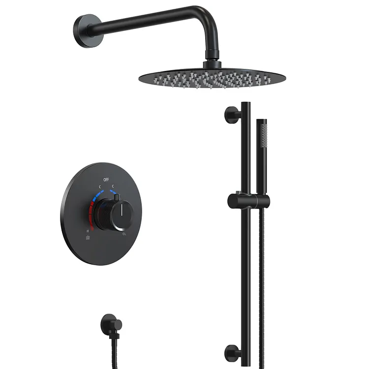 EVERSTEIN Wall-Mount Dual Functions Shower System in Matte Black SFS-1013-BK10