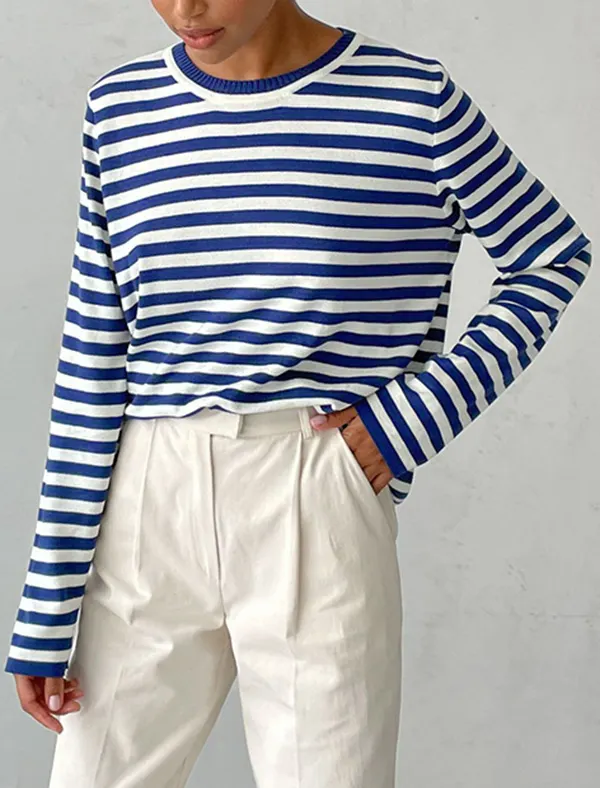 Striped Round Neck Long Sleeve Sweatshirt main image 1