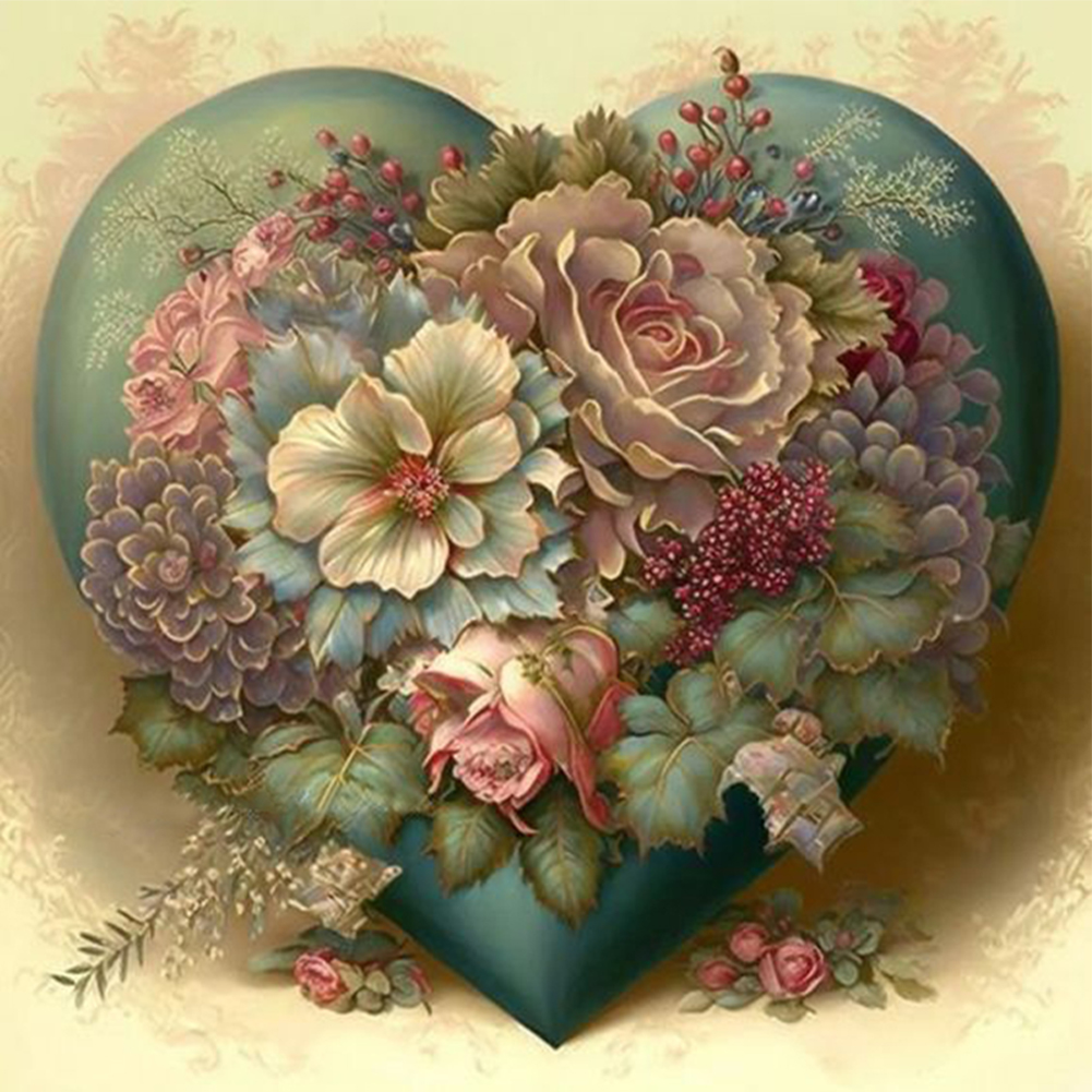 Flower Heart - 11CT Stamped Cross Stitch -50*50CM