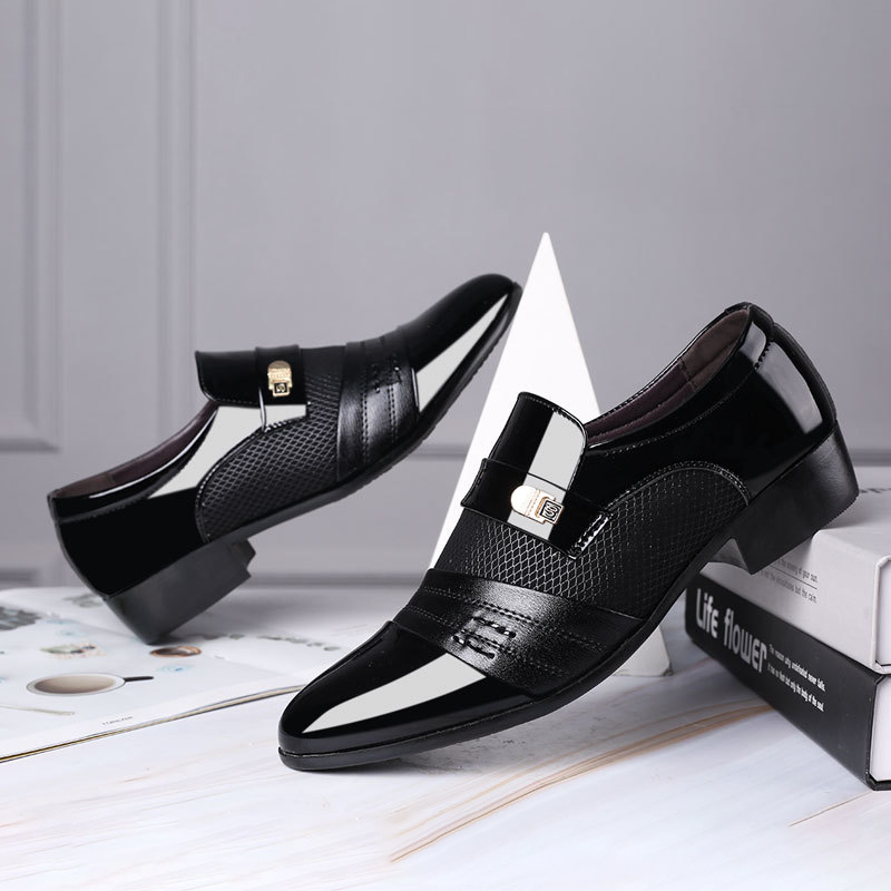 Men's Grid Splicing PU Patent Leather Business Shoes