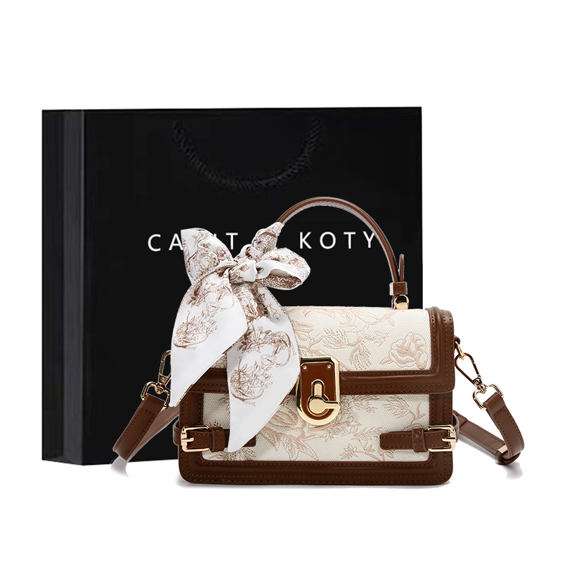 Carit&Koty Polyurethane Synthetic Leather Handbag Medium Size Women's Ecru Brown