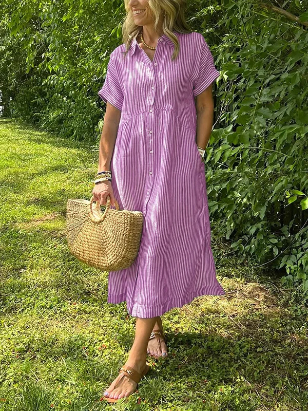 CLEARANCE🔥 Striped Lapel Button Down Shirt Dress
